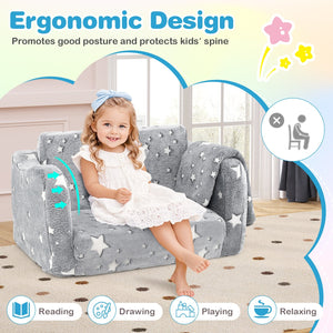 2-in-1 Folding Kids Couch with Blanket Glow in the Dark-Gray view 7