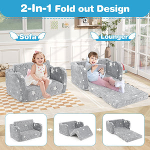 2-in-1 Folding Kids Couch with Blanket Glow in the Dark-Gray view 9