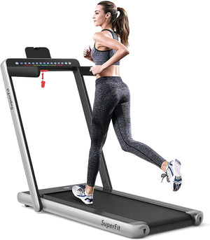 2-in-1 Electric Motorized Health and Fitness Folding Treadmill with Dual Display-Silver view 4