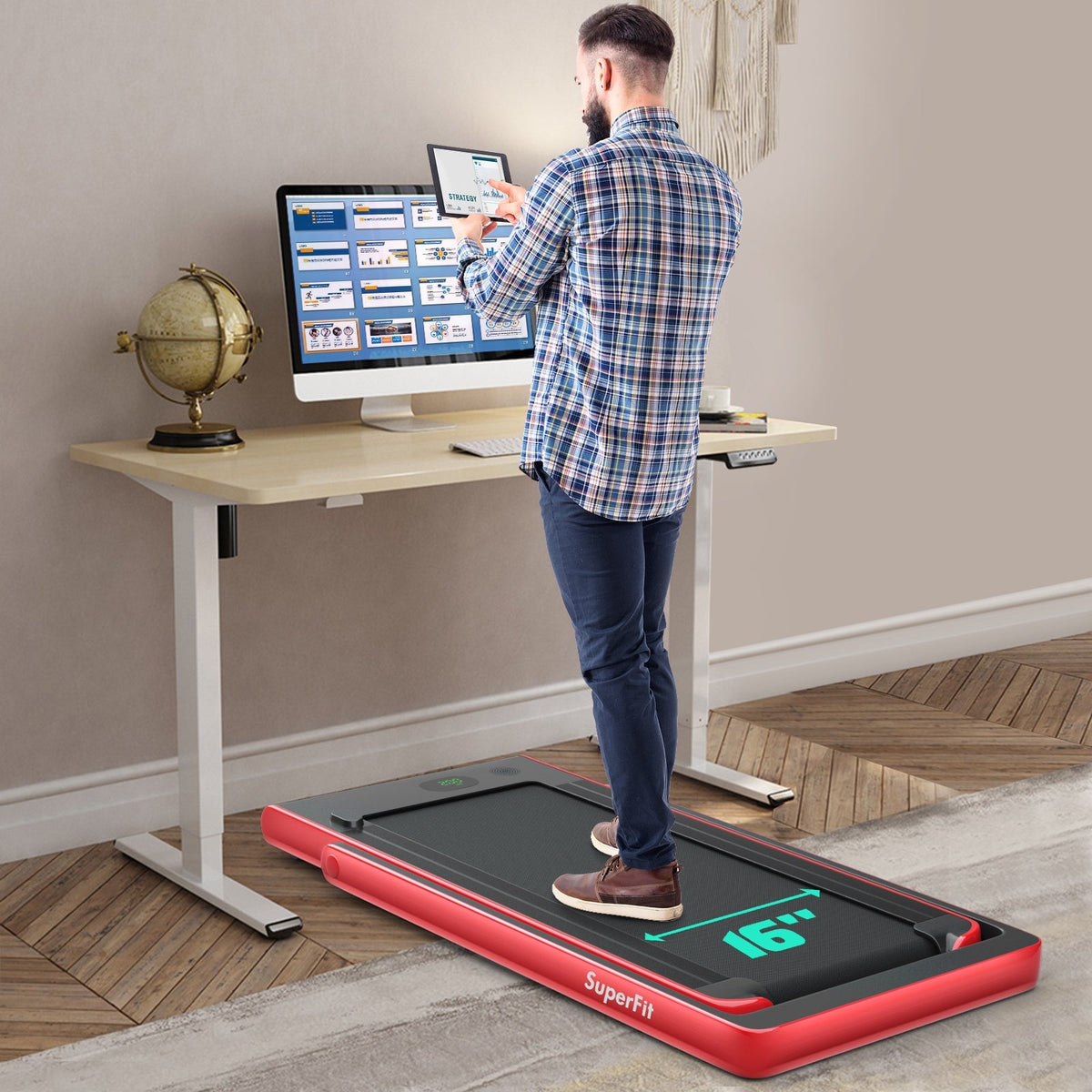 2.25HP 2 in 1 Folding Treadmill with APP Speaker Remote Control-Red view 2