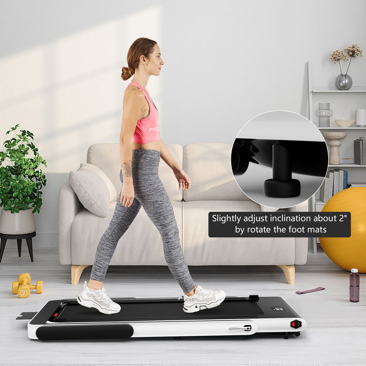 2.25HP 2 in 1 Folding Treadmill with APP Speaker Remote Control-White view 2