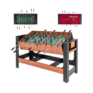 2-in-1 Full Size Foosball and Pool Combo Table with Legs-Black & Brown