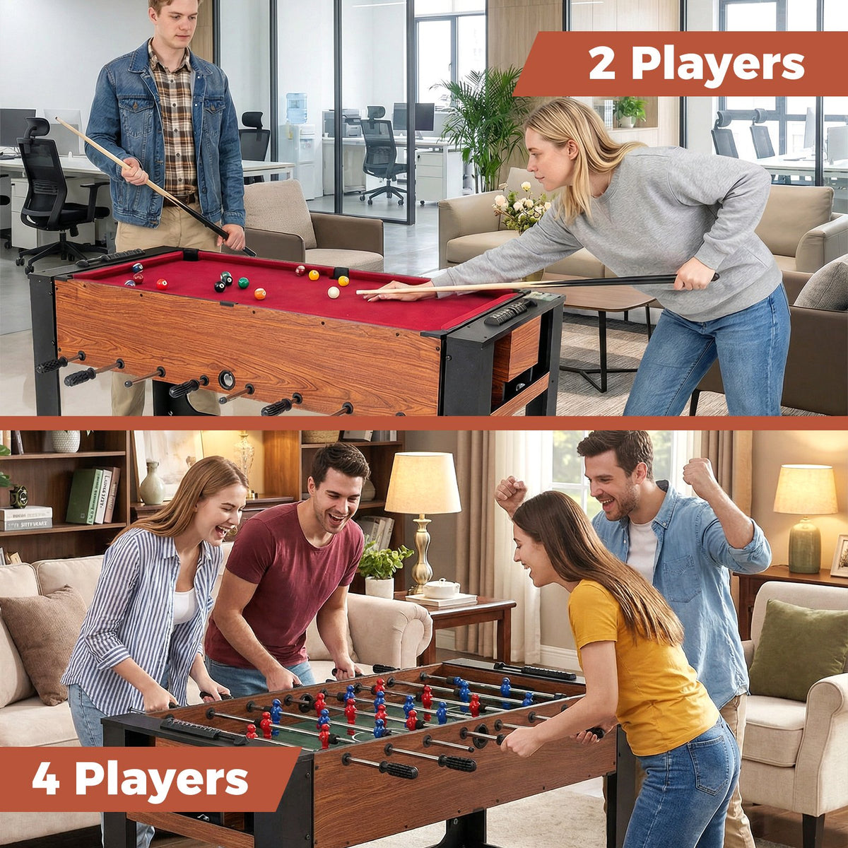 2-in-1 Full Size Foosball and Pool Combo Table with Legs-Black & Brown view 5