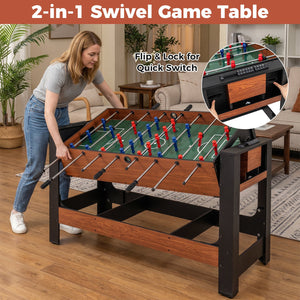2-in-1 Full Size Foosball and Pool Combo Table with Legs-Black & Brown view 6