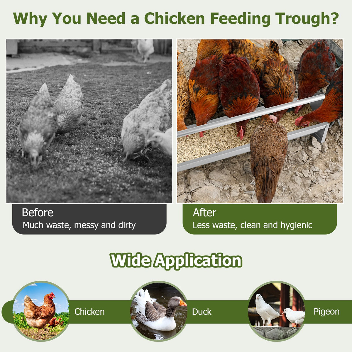 Metal Chicken Feeder Chicken Feeding Trough with Drainage Holes-Silver view 6
