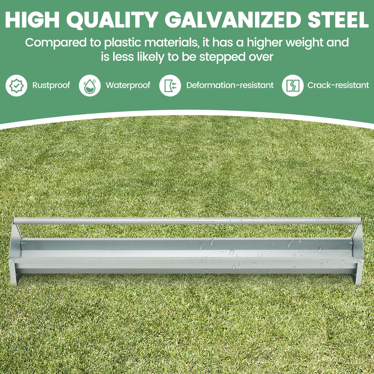 Metal Chicken Feeder Chicken Feeding Trough with Drainage Holes-Silver view 8