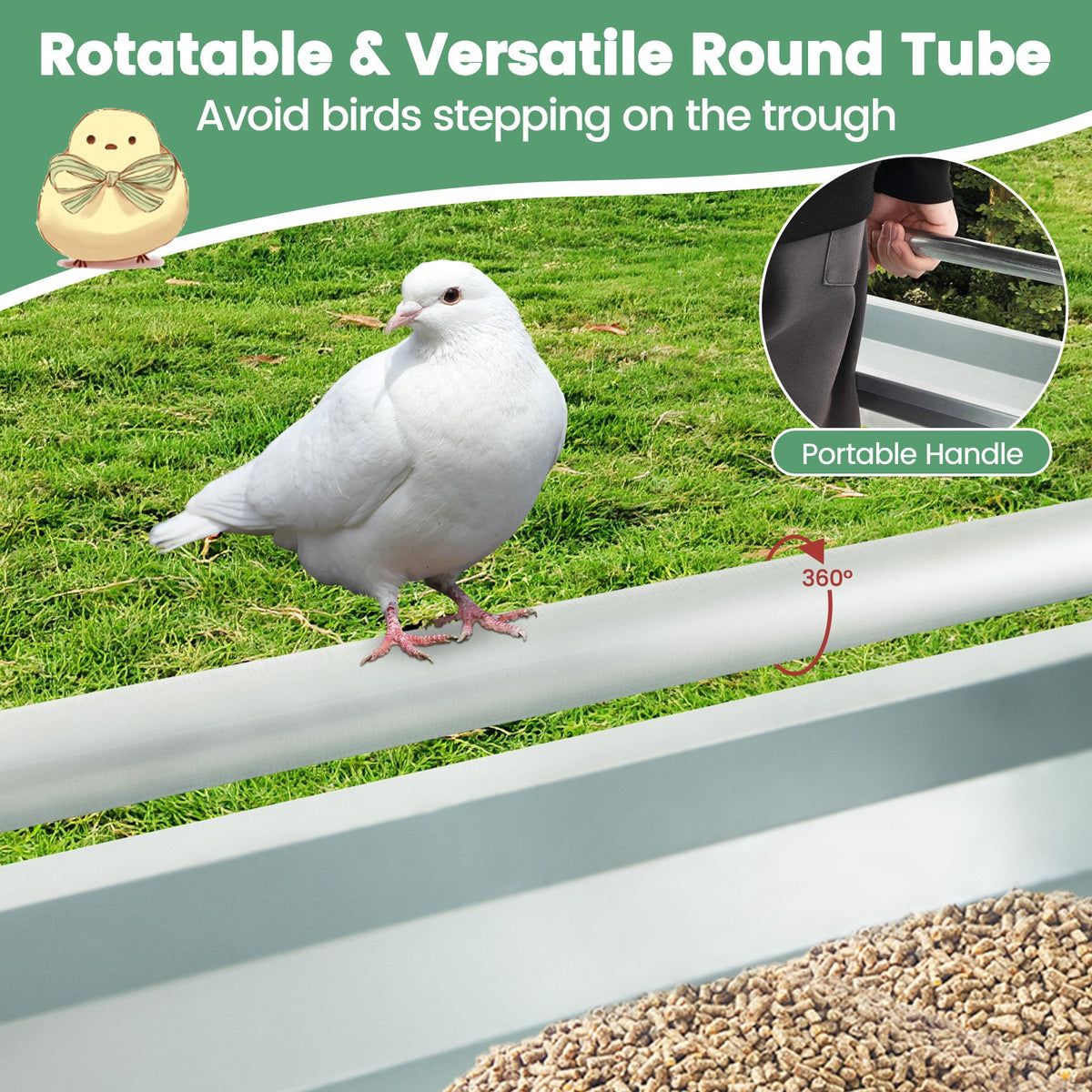 Metal Chicken Feeder Chicken Feeding Trough with Drainage Holes-Silver view 9