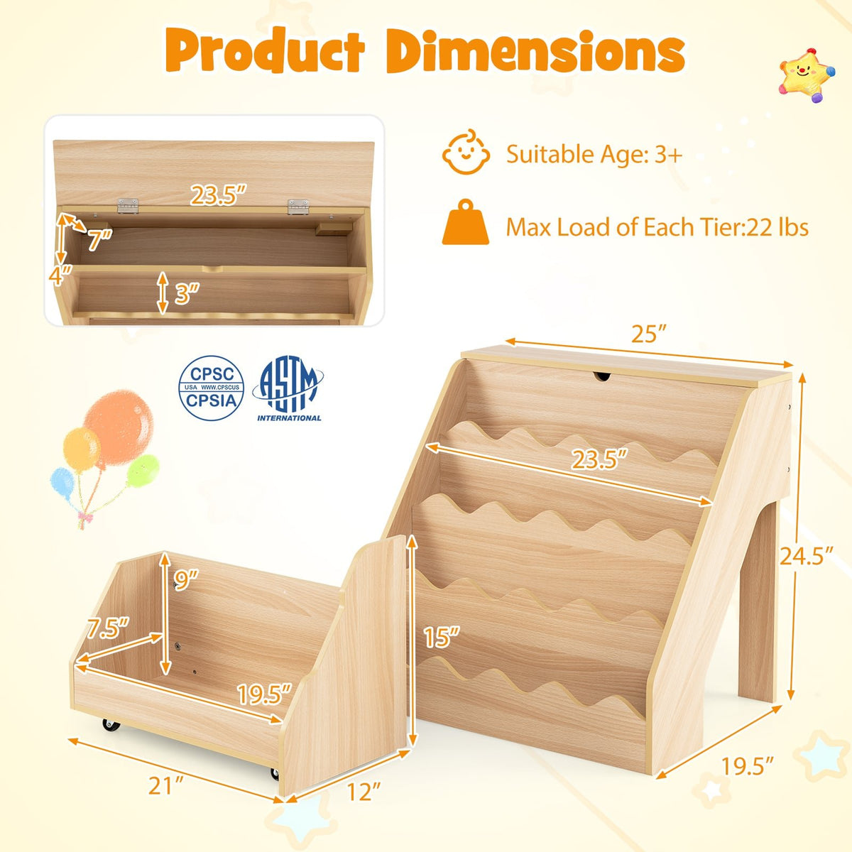 2-In-1 Kids Bookshelf & Toy Storage Organizer-Natural view 5
