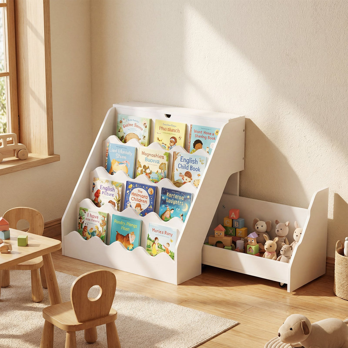 2-In-1 Kids Bookshelf & Toy Storage Organizer-White view 2