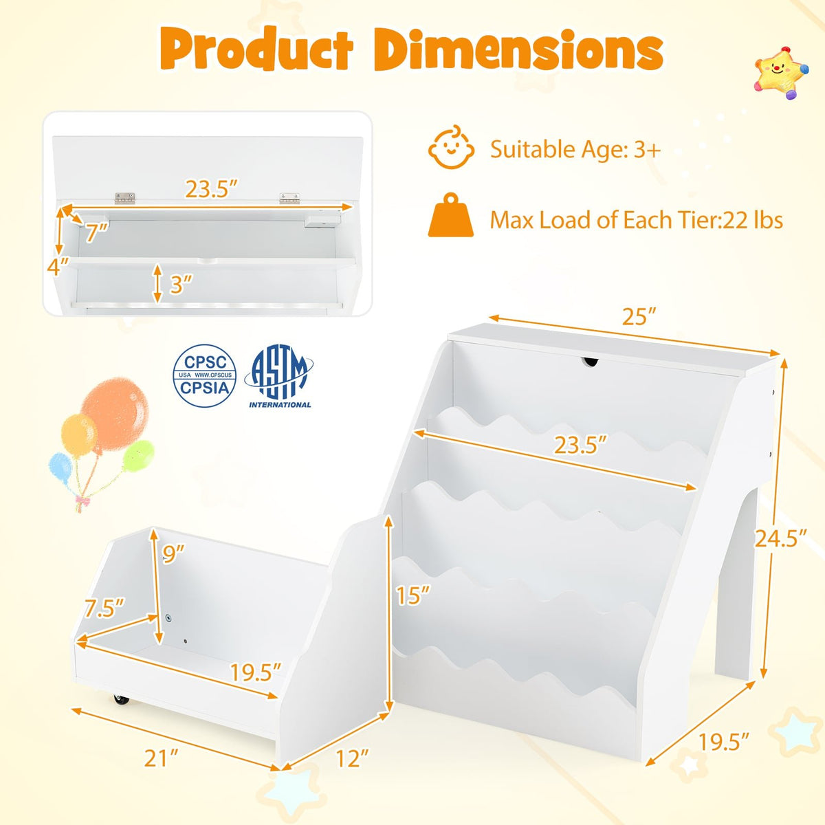 2-In-1 Kids Bookshelf & Toy Storage Organizer-White view 5
