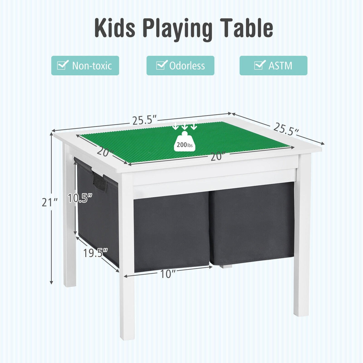 2-in-1 Kids Double-sided Activity Building Block Table with Drawers-White view 5