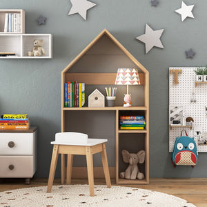 2-in-1 Kids House-Shaped Table and Chair Set-Gray view 2