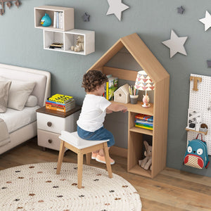 2-in-1 Kids House-Shaped Table and Chair Set-Gray view 3