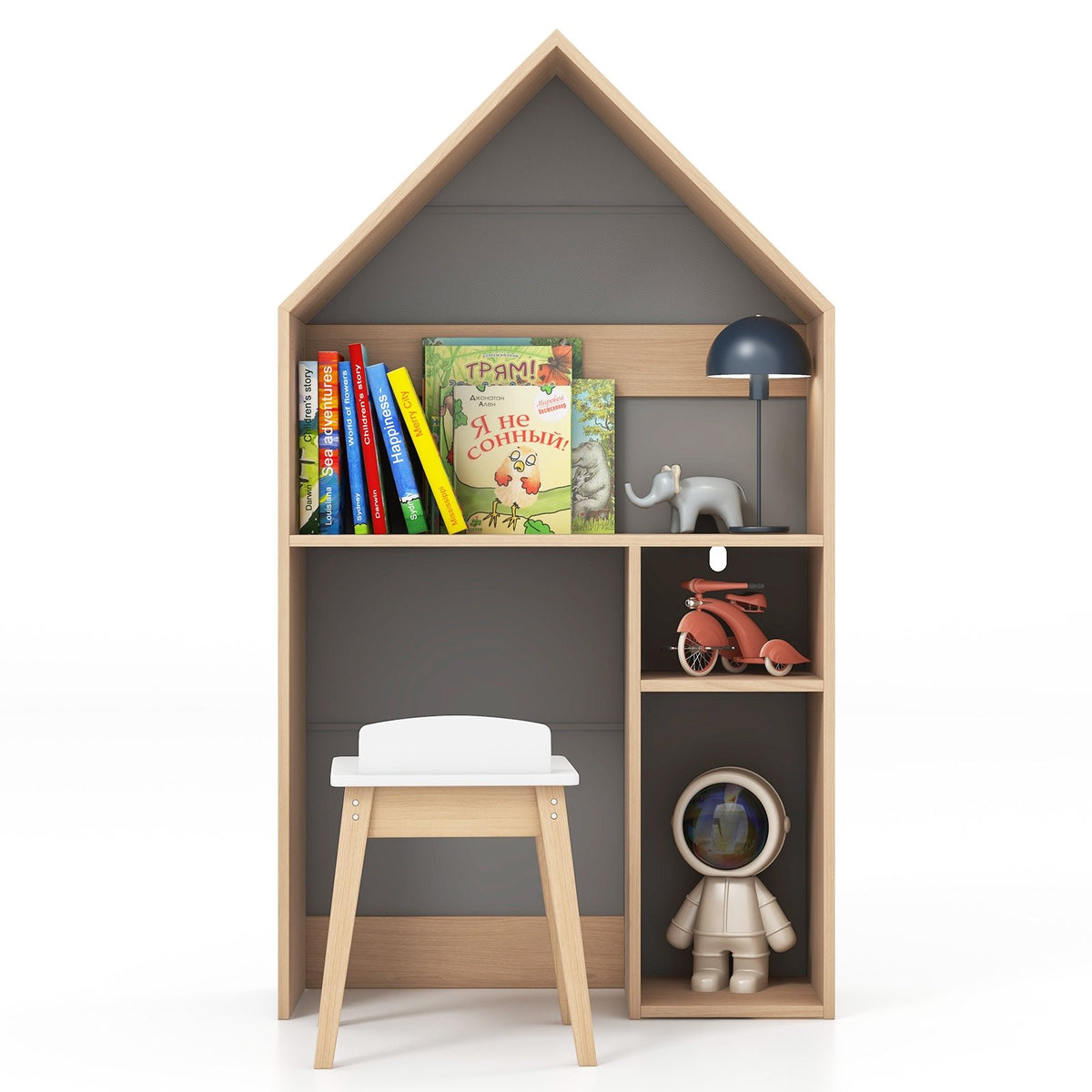2-in-1 Kids House-Shaped Table and Chair Set-Gray view 4