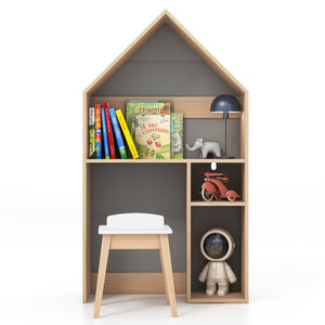 2-in-1 Kids House-Shaped Table and Chair Set-Gray view 4