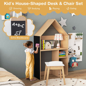 2-in-1 Kids House-Shaped Table and Chair Set-Gray view 6