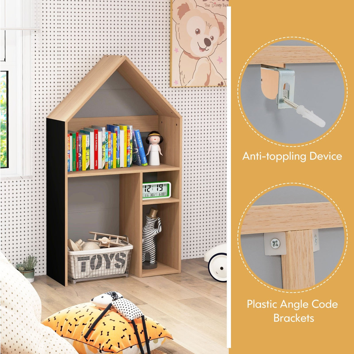 2-in-1 Kids House-Shaped Table and Chair Set-Gray view 9
