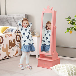 2-in-1 Kids Play Jewelry Armoire with Full Length Mirror and Drawers-Pink view 2