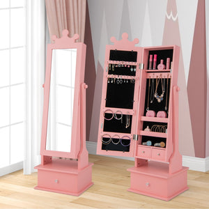 2-in-1 Kids Play Jewelry Armoire with Full Length Mirror and Drawers-Pink view 3