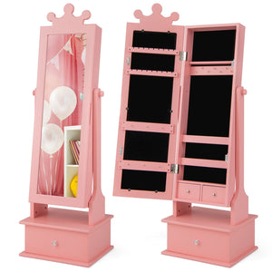 2-in-1 Kids Play Jewelry Armoire with Full Length Mirror and Drawers-Pink view 4