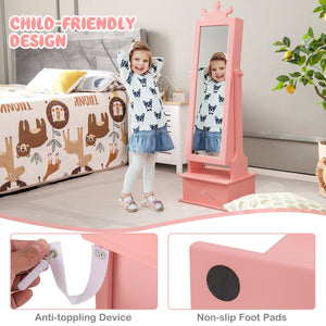 2-in-1 Kids Play Jewelry Armoire with Full Length Mirror and Drawers-Pink view 8