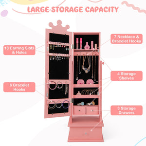 2-in-1 Kids Play Jewelry Armoire with Full Length Mirror and Drawers-Pink view 9