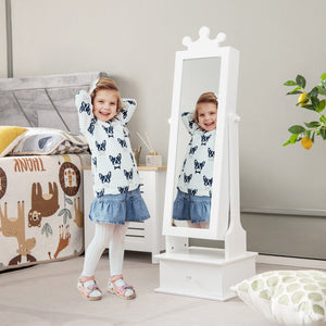 2-in-1 Kids Play Jewelry Armoire with Full Length Mirror and Drawers-White view 2