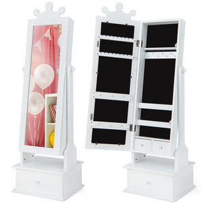 2-in-1 Kids Play Jewelry Armoire with Full Length Mirror and Drawers-White view 4