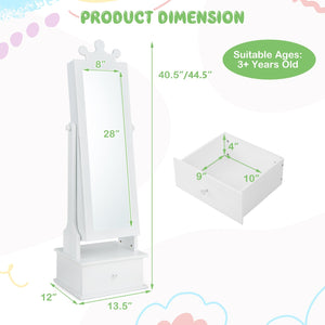 2-in-1 Kids Play Jewelry Armoire with Full Length Mirror and Drawers-White view 5