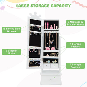 2-in-1 Kids Play Jewelry Armoire with Full Length Mirror and Drawers-White view 9