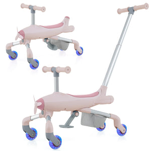 2-in-1 Kids Ride-on Push Car with LED Lighted Wheels-Pink view 4