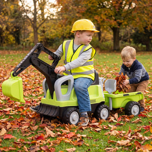 2-In-1 Kids Ride on Tractor with Digging Arm and Detachable Trailer-Green view 3