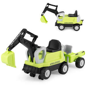 2-In-1 Kids Ride on Tractor with Digging Arm and Detachable Trailer-Green view 4
