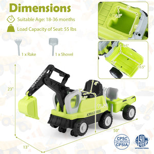 2-In-1 Kids Ride on Tractor with Digging Arm and Detachable Trailer-Green view 5