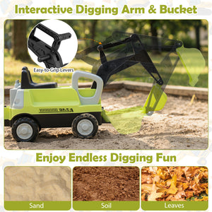 2-In-1 Kids Ride on Tractor with Digging Arm and Detachable Trailer-Green view 7