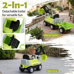 2-In-1 Kids Ride on Tractor with Digging Arm and Detachable Trailer-Green view 9