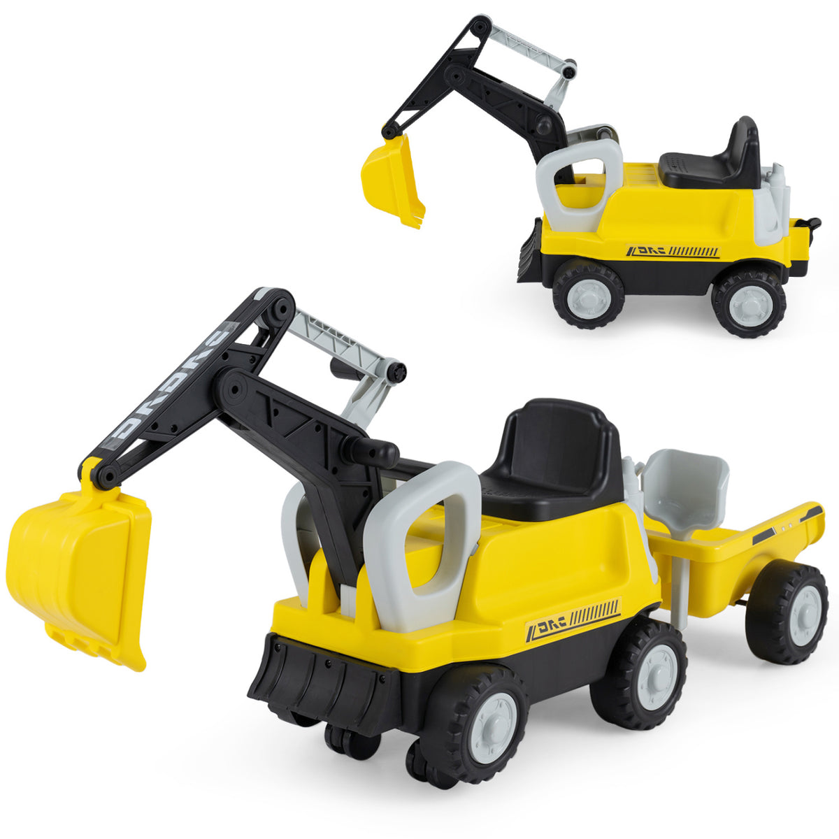 2-In-1 Kids Ride on Tractor with Digging Arm and Detachable Trailer-Yellow view 4