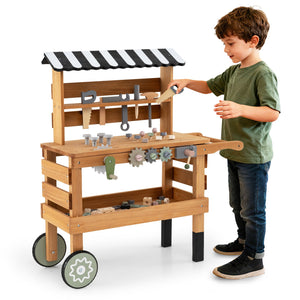 2-in-1 Kids Rolling Cart with Play Tools Set for Construction Play-Brown view 4