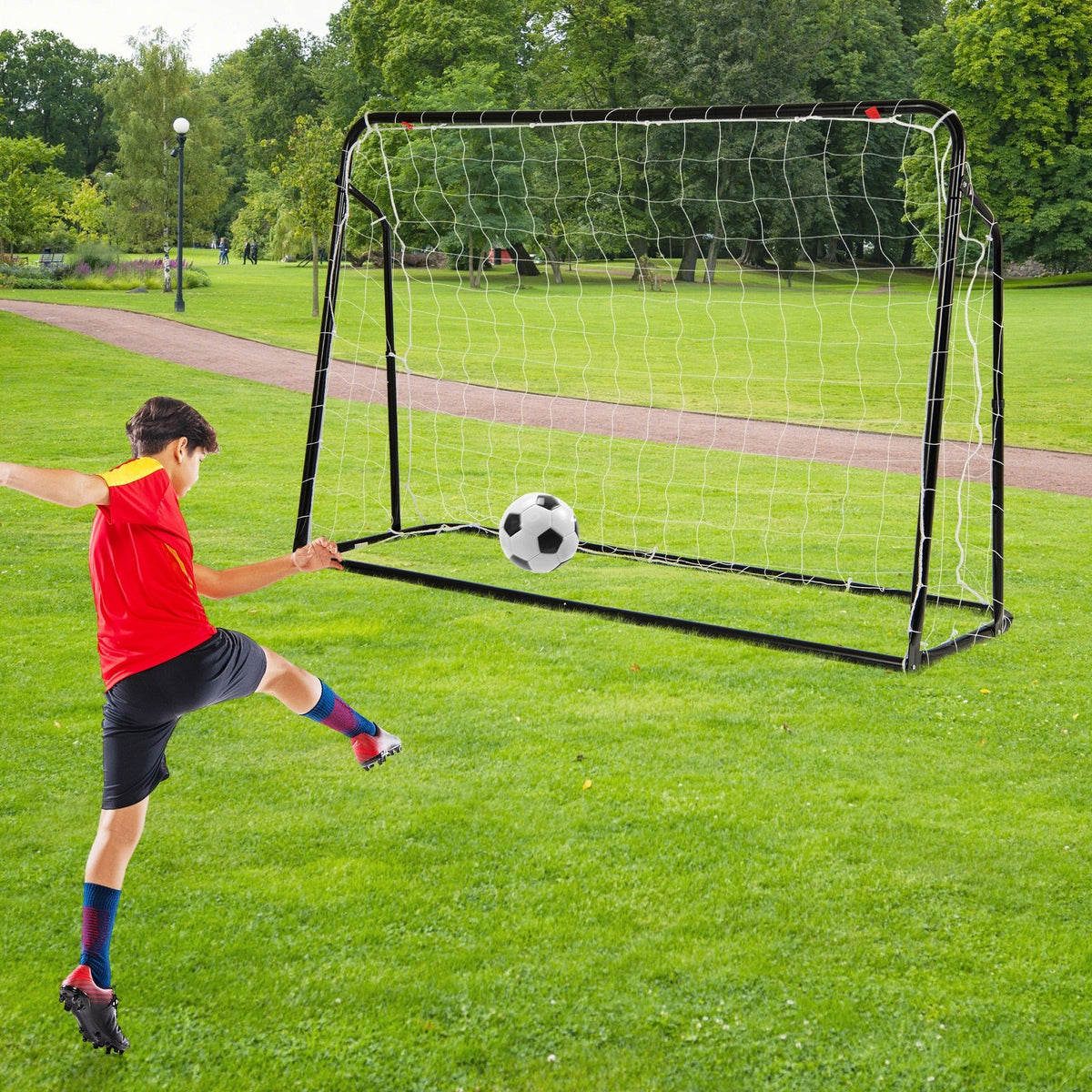 2-in-1 Kids Soccer Rebounder and Soccer Goal with Adjustable Height-Black view 2