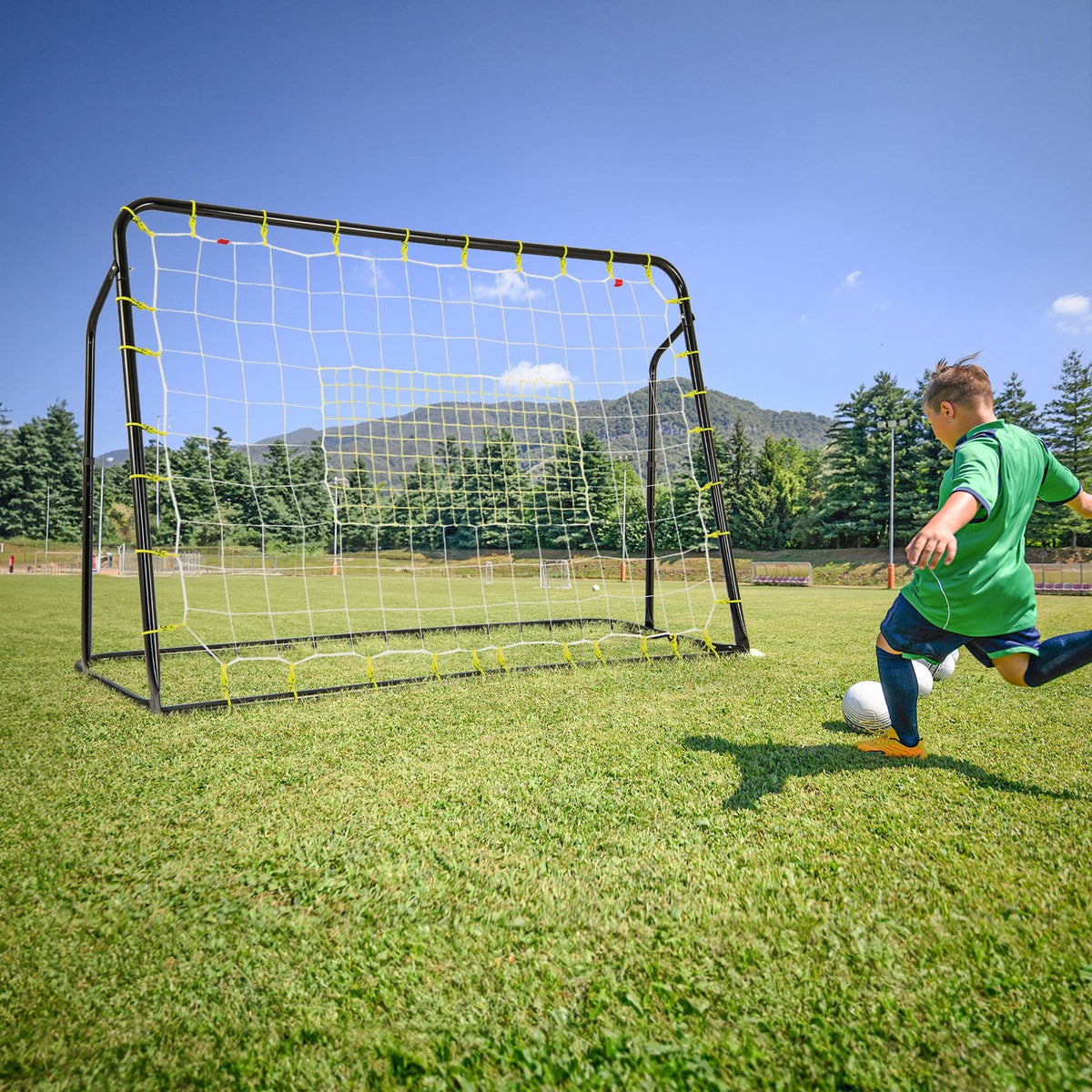 2-in-1 Kids Soccer Rebounder and Soccer Goal with Adjustable Height-Black view 3