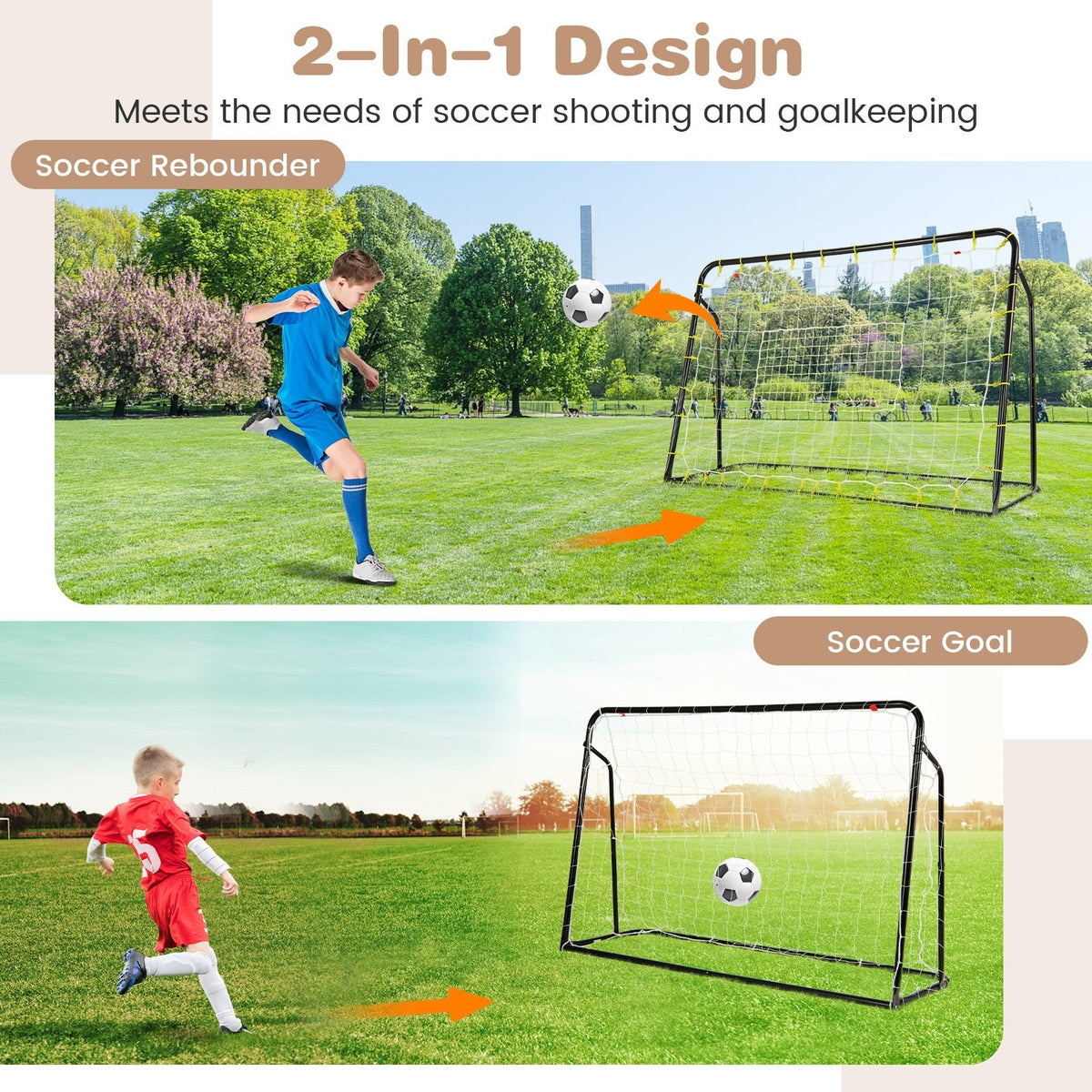 2-in-1 Kids Soccer Rebounder and Soccer Goal with Adjustable Height-Black view 6