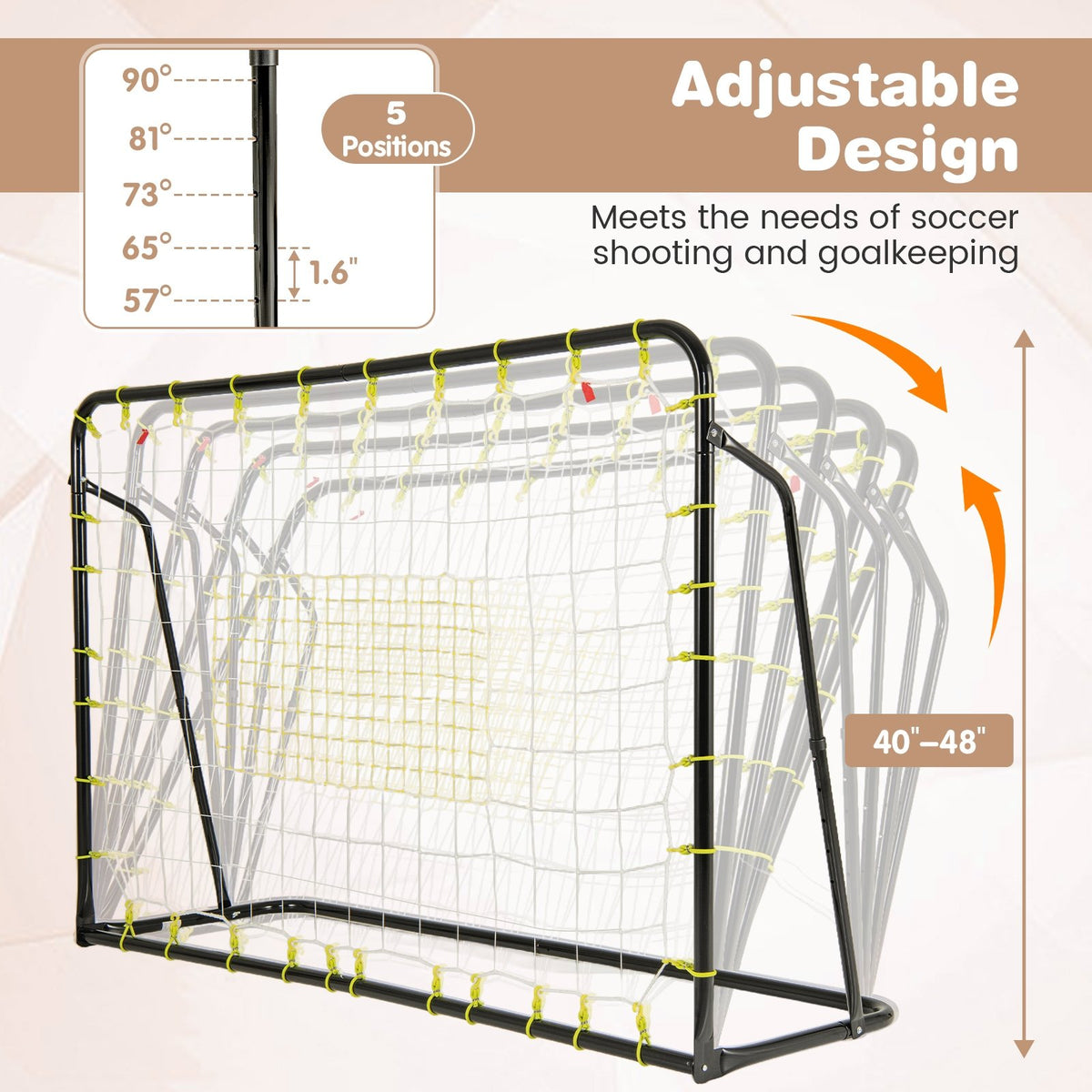 2-in-1 Kids Soccer Rebounder and Soccer Goal with Adjustable Height-Black view 7