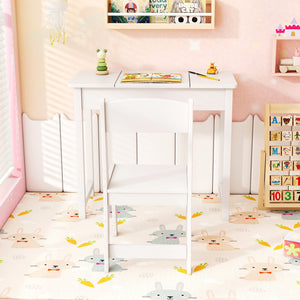 2-in-1 Kids Vanity Makeup Table and Chair Set with Flip Top Mirror-White view 3
