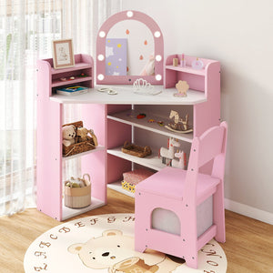 2-In-1 Kids Vanity Set with Lights for Toddlers 3+ Years Old-Pink view 2