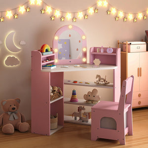 2-In-1 Kids Vanity Set with Lights for Toddlers 3+ Years Old-Pink view 3