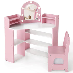 2-In-1 Kids Vanity Set with Lights for Toddlers 3+ Years Old-Pink view 4