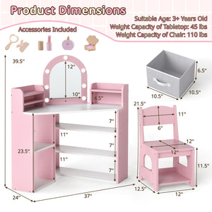 2-In-1 Kids Vanity Set with Lights for Toddlers 3+ Years Old-Pink view 5