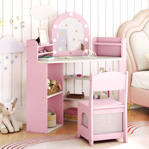 2-In-1 Kids Vanity Set with Lights for Toddlers 3+ Years Old-Pink view 6