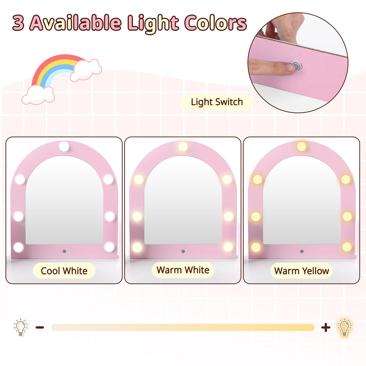 2-In-1 Kids Vanity Set with Lights for Toddlers 3+ Years Old-Pink view 7