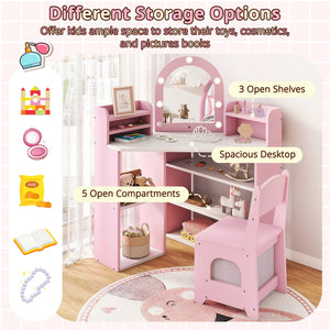 2-In-1 Kids Vanity Set with Lights for Toddlers 3+ Years Old-Pink view 8